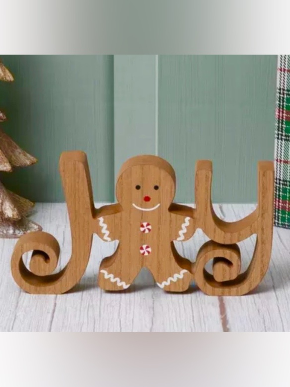 🆕- Christmas Wooden Gingerbread 'Joy' Holiday Accent